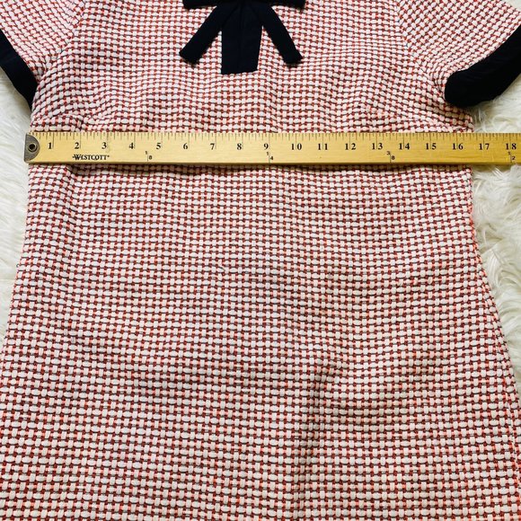 CeCe Women's Woven Short Sleeve Mini Knit Dress with Bow Detail Red Black White - Picture 7 of 10